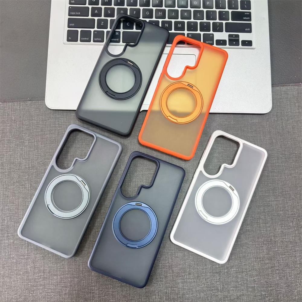 Luxury Matte Clear Magnetic Ring Stand Holder Case For Samsung Galaxy S26 Ultra Transparent Shockproof Bumper Hard Phone Cover