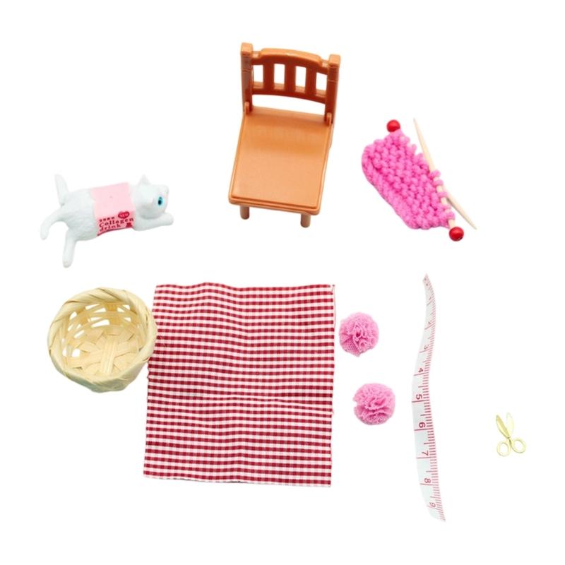 

Dollhouses Miniature Knitting Scene Mischievous Kitten Scene In 1/12 Scale Funny Kitten Model 1