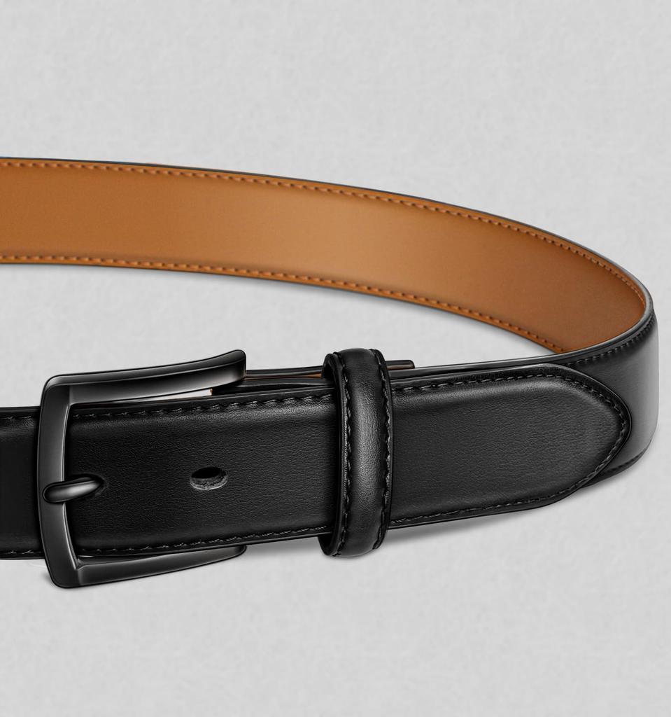 [KEMISANT] Men's Leather Belt Set of 2, for Jeans, 31mm Width, Fixed Size (BlackDeep Brown, 140cm Total LengthAdjustable Waist Size 122-127cm)