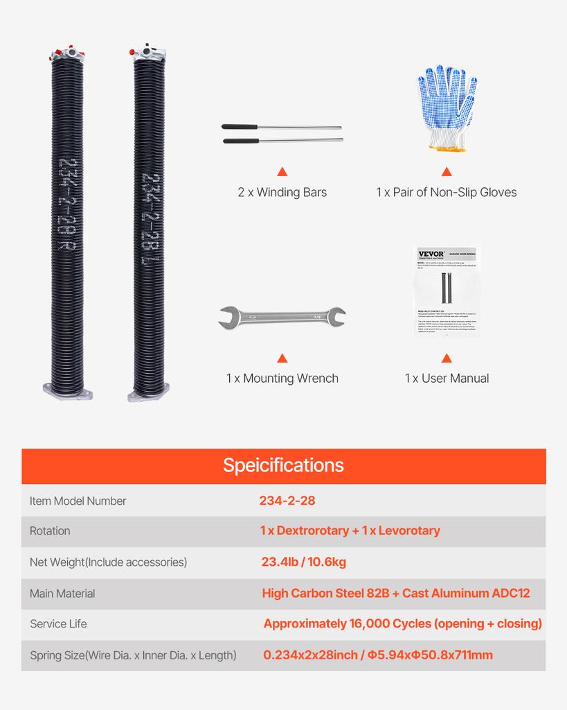 SucceBuy Garage Door Torsion Springs Pair Cycles Electrophoresis Black Coated for Replacement Garage Door Springs
