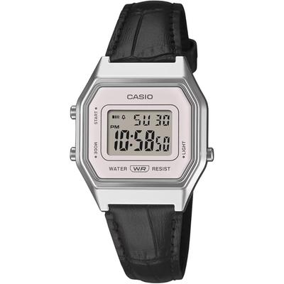 Vintage Series LA680WEL-1 Women's Digital Watch Octagonal Face Silver Black Leather Band