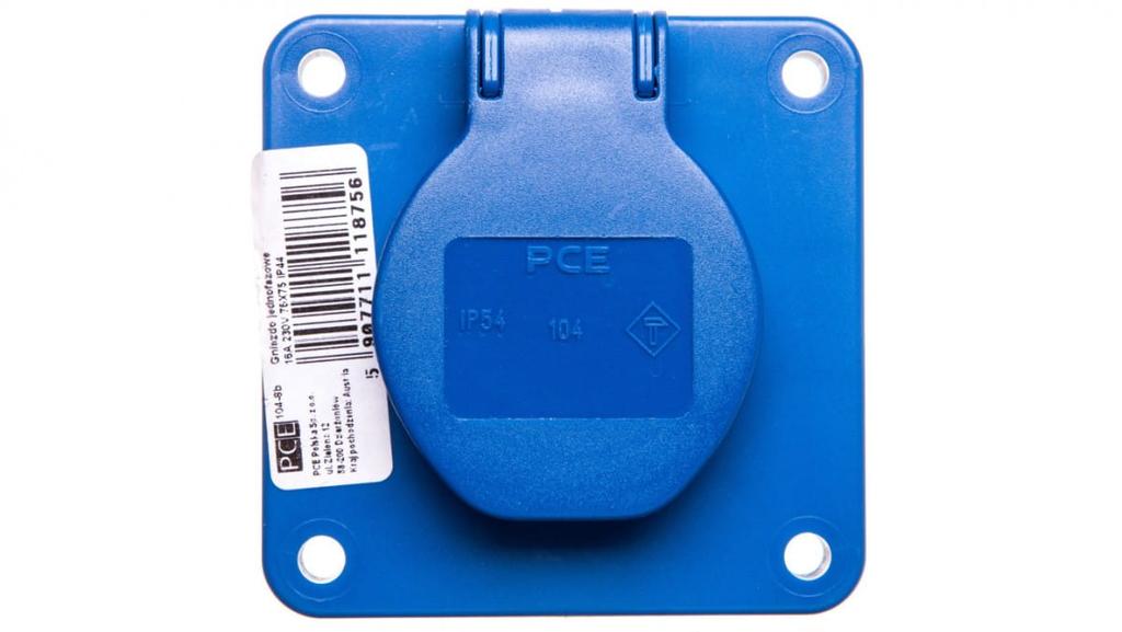 Gniazdo Tablicowe 10/16A 2P+Z 230V Niebieskie Ip44 104-8B