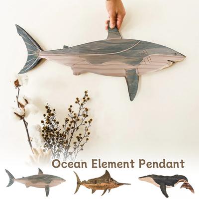 Fish Wood Decoration Wooden Whale Sea Decor Whale Fish Sculpture Figurine Hanger Ornament Rustic Wall Decor for Home Living Room