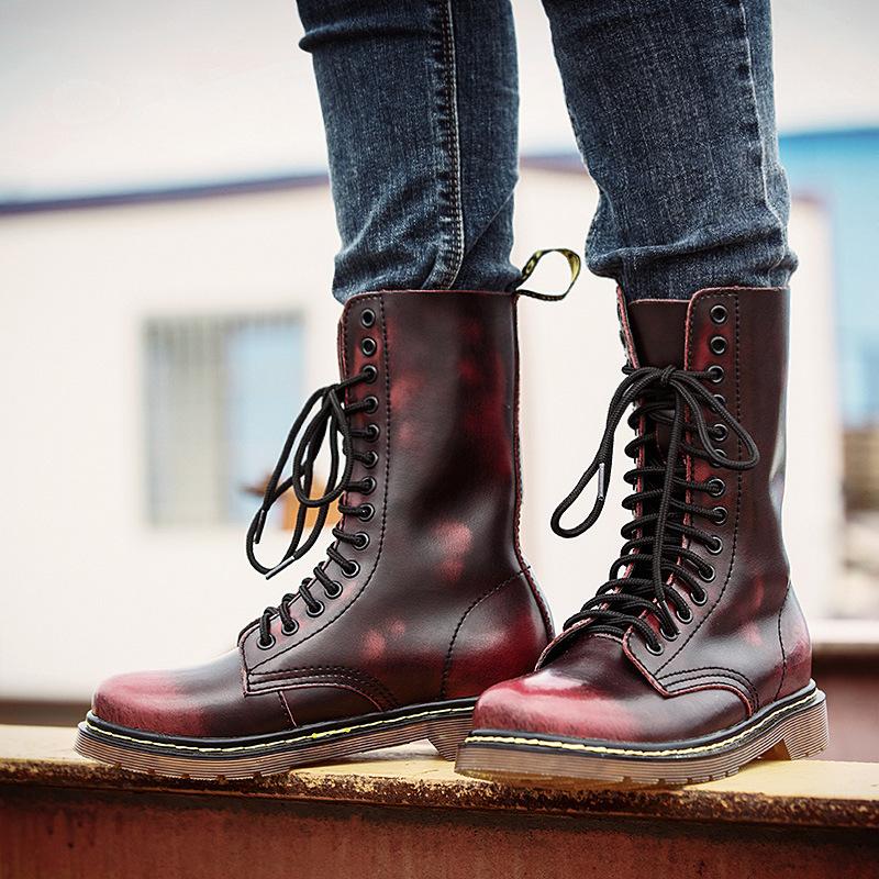 Large Size Foreign Trade Men's High Leather Boots British Men's and Women's Boots Riding Boots Long Knight Boots Tooling Couple Boots