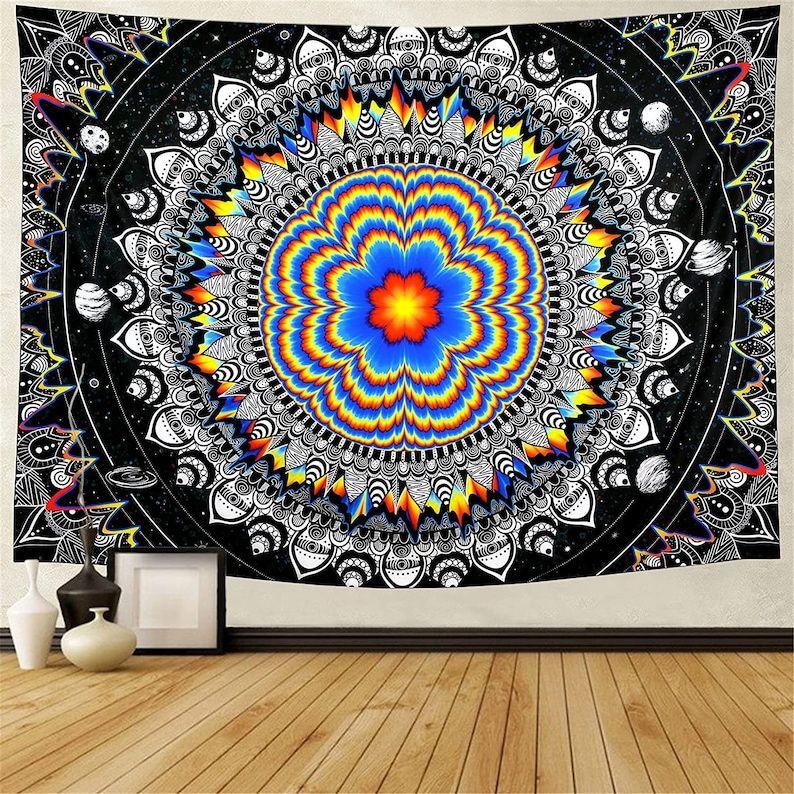 Bohemian Mandala Hippie Tapestry 75x100 чёрный