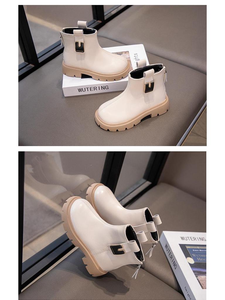 Kinder Herbst/Winter 2025 Schwarze Leder-Knöchelstiefel - Jungen & Mädchen Britischer Stil