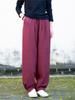 Women Ramie Vintage Thick Warm Pants Autumn Solid Color Elastic Waist Loose Long Pants with Pockets