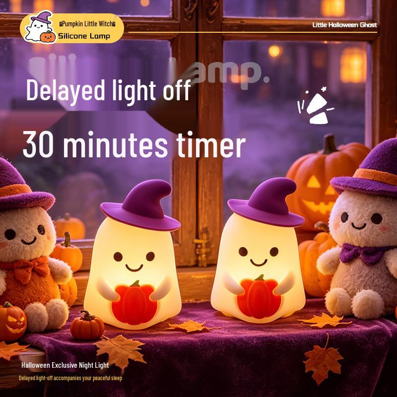 Halloween Pumpkin Witch Silicone Night Light with Timer