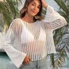 Women's Hollow Woven Short Loose Flared Sleeve Beach Smock Top