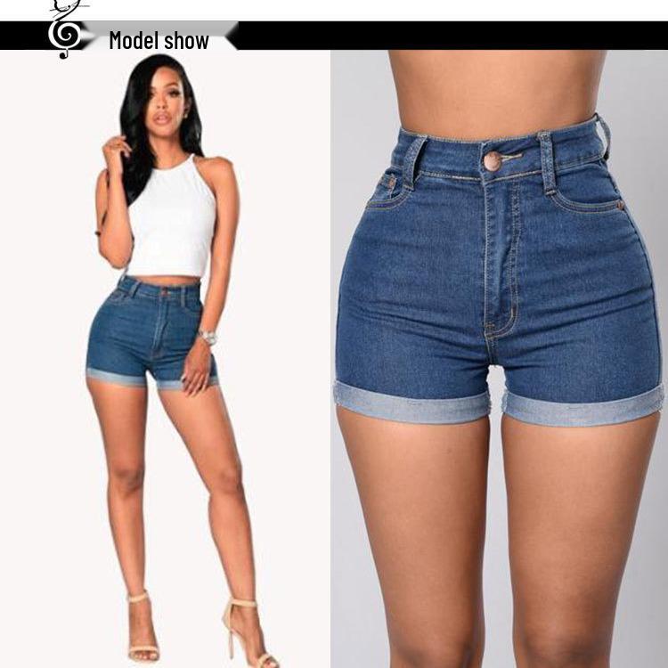 2025 European American Women's Sexy Rolled Hem Denim Shorts