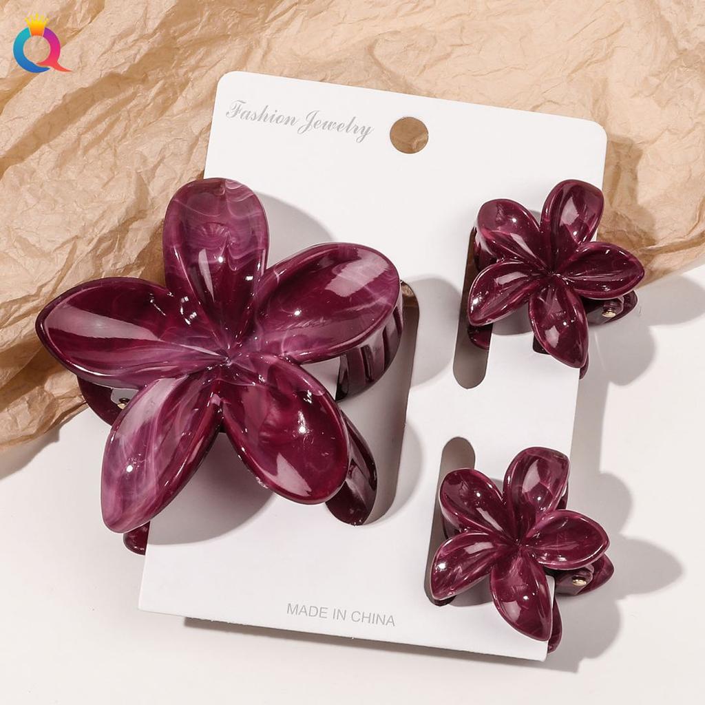 2 Pcs Hawaiian Flower Claw Clips for Women,Marble Vein Flower Hair Claw Clips for Thin Hair,Cute Beach Hair Accessories