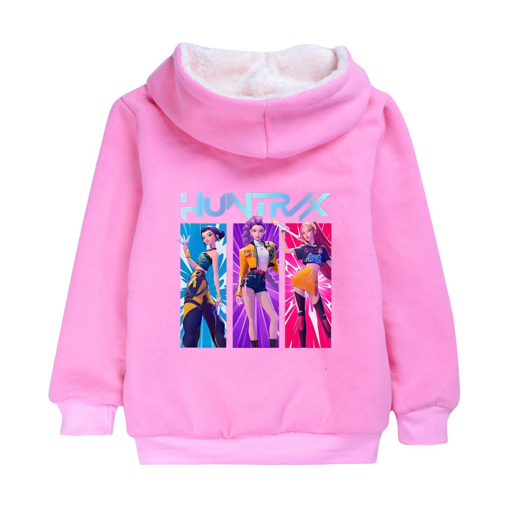 5018 Thick Velvet Girls Coat Kpop Zoey Mira Rumi Print Kids Long Sleeves Warm Winter Jacket