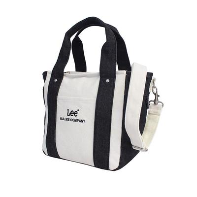 Lee Buddy Tote Shoulder Cotton Bag, Canvas, 320-1405 (320-1405-83), Black/White