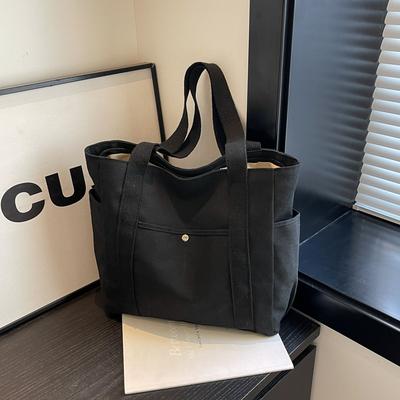 Korean Niche Design New Canvas Tote Bag Casual Solid Color Handbag Trendy Large Capacity Handheld Shoulder Bag