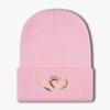 Golden DoubleHeart Print Knit Beanie Warm Soft Comfortable Stretchy Brimless Hat Elegant Luxe Fashionable Unisex FallWin