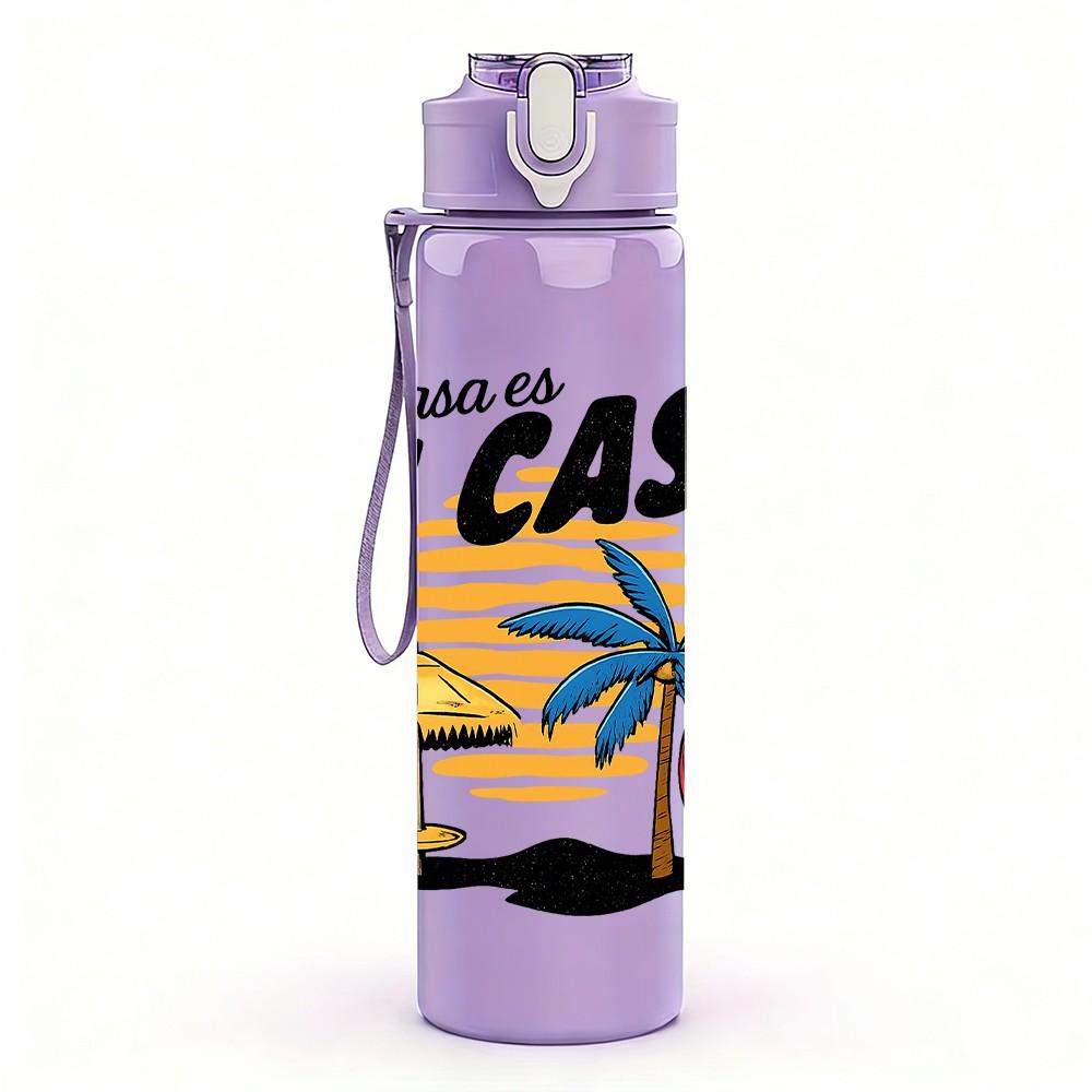 1PC Mi Casa Su Casa Beach Art 750ml Color Plastic Sports Water Bottle Leakproof Flip Straw Lid Suitable for Sports Office Home Use