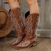 Autumn and winter large size thick heel middle heel embroidered sleeve western cowboy boots high leather boots women's boots