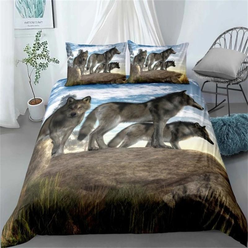Wolf Moon Bedding Set Animal 3D Polyester Pillowcases Quilt Cover Home Decor Gift Twin King Queen Duvet Cover Set