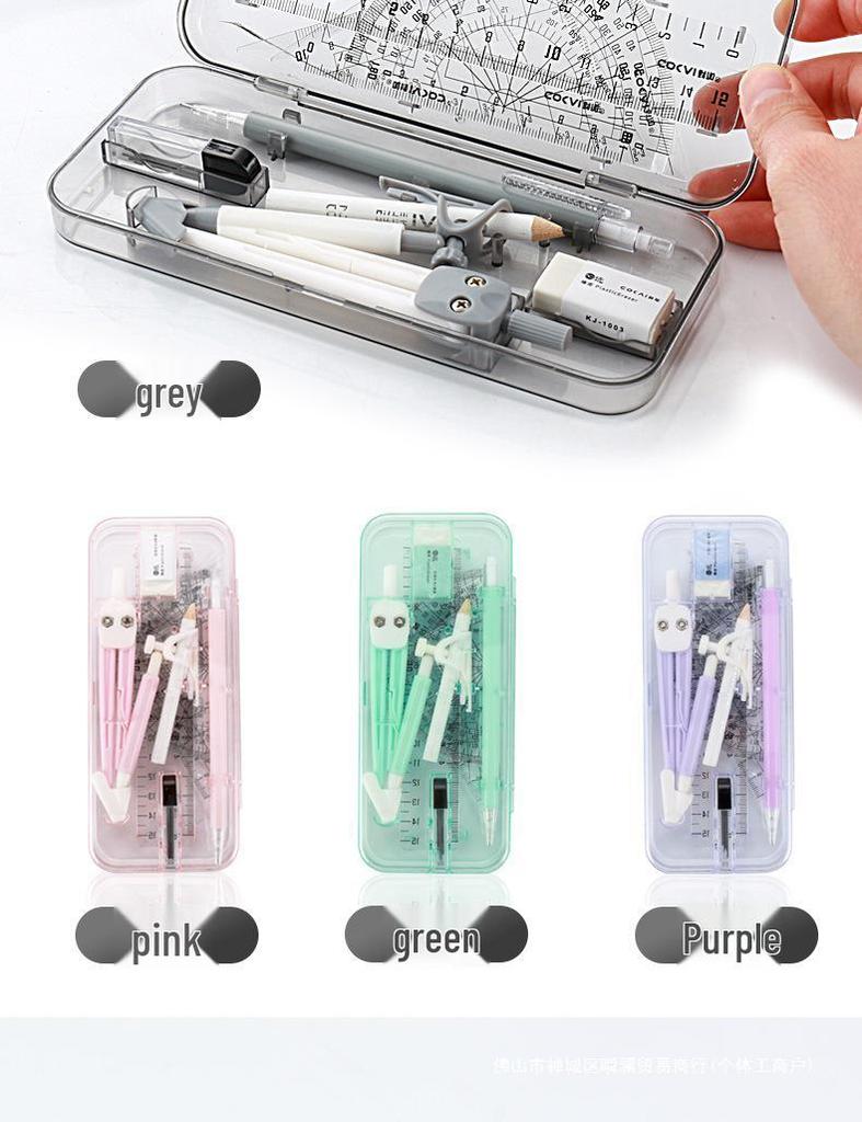 9-Piece Geometry Set for School: Compass, Protractor, Ruler, Square, and More