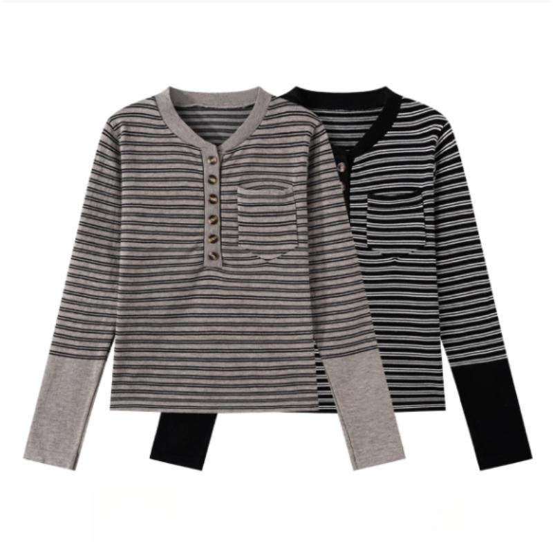 A Retro Long-sleeved Knitted Sweater for Women's Autumn New Design, with A Unique and Contrasting Color Striped Slimming Top
