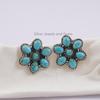 Kingman Turquoise Flower Stud Earrings, Boho Earrings, 925 Sterling Silver Earrings, Cluster Jewelry, Engagement Stud Earring