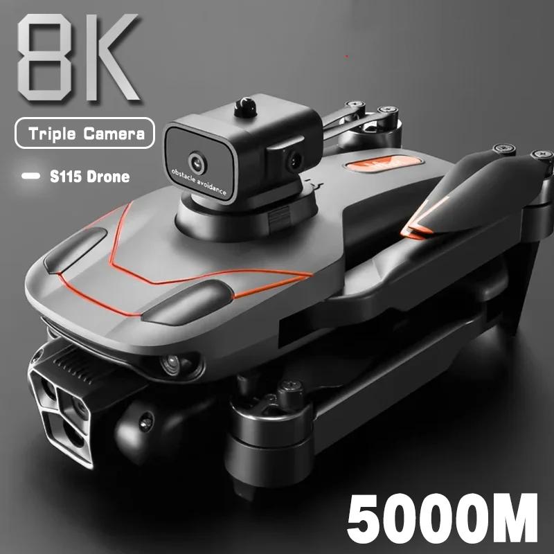 Ny S115 RC Drone 8K Profesjonell tre-kamera Vidvinkel posisjonering Hindring unngå børsteløs motor Sammenleggbar Quadcopter gaveleke