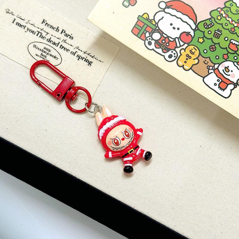 Niedlicher Weihnachts-Labubu-Cartoon-Schlüsselanhänger - Studentenrucksack-Accessoire & Bestie-Geschenk