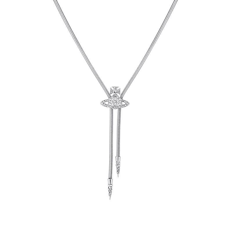 Saturn Zirconia Adjustable Tassel Necklace - Luxurious Women's Sweater Jewelry Accessory