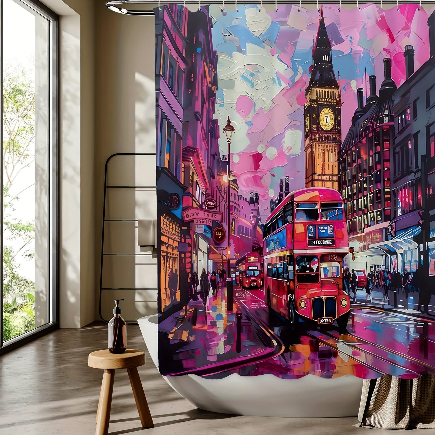 

City Street Digital Print Shower Curtain, Free Hooks, Machine Washable, Reversible Polyester, All-Season Bathroom Decor W60H190(CM)-1 Pcs