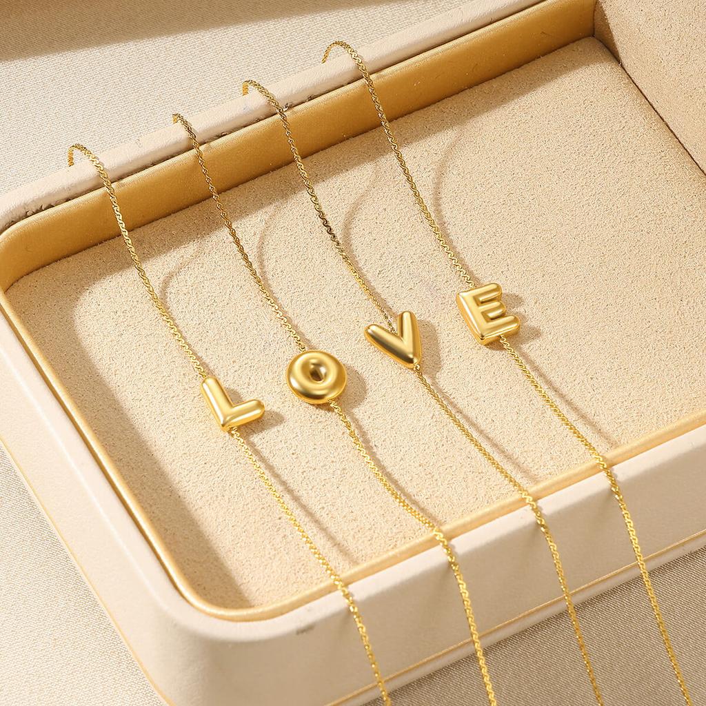 Mini Cute 3D Initials Bubble Letter Chain Bracelet For Women New Gold Color Stainless Steel Waterproof Elegant Christmas Jewelry