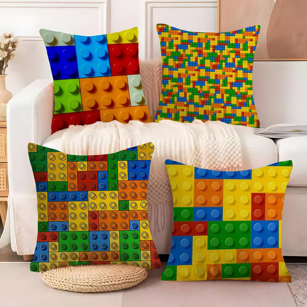 Building Blocks Deco Cushion Cover Soft Plush Fabric DoubleSided Printed Sofa Cushion Cover for All Seasons Home Decor Gift