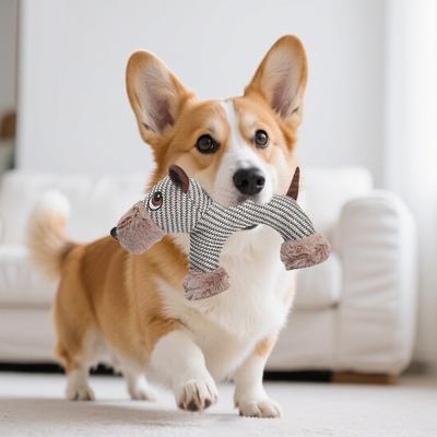 2 Pièces Jouets à Mâcher Chien en Peluche Animaux Remplis Sifflants Jouet pour Chien Tissu Lin Animal Mignon Jouet de Dentition pour Chiots Toutes Races Tirer Rapporter Jeu