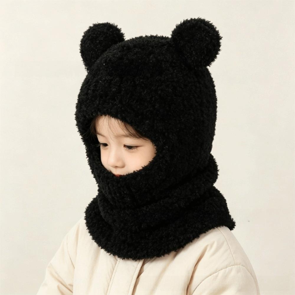 Bear Scarf Mask Integrated Hat Warm Lining Kids Balaclava Hat Autumn and Winter