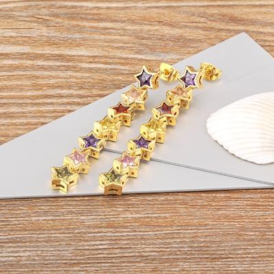 

Nidin Light Luxury Lucky Star Dangle Earrings Rhinestone Fringe Hanging Zircon Shiny Wedding Statement Party Jewelry Gifts