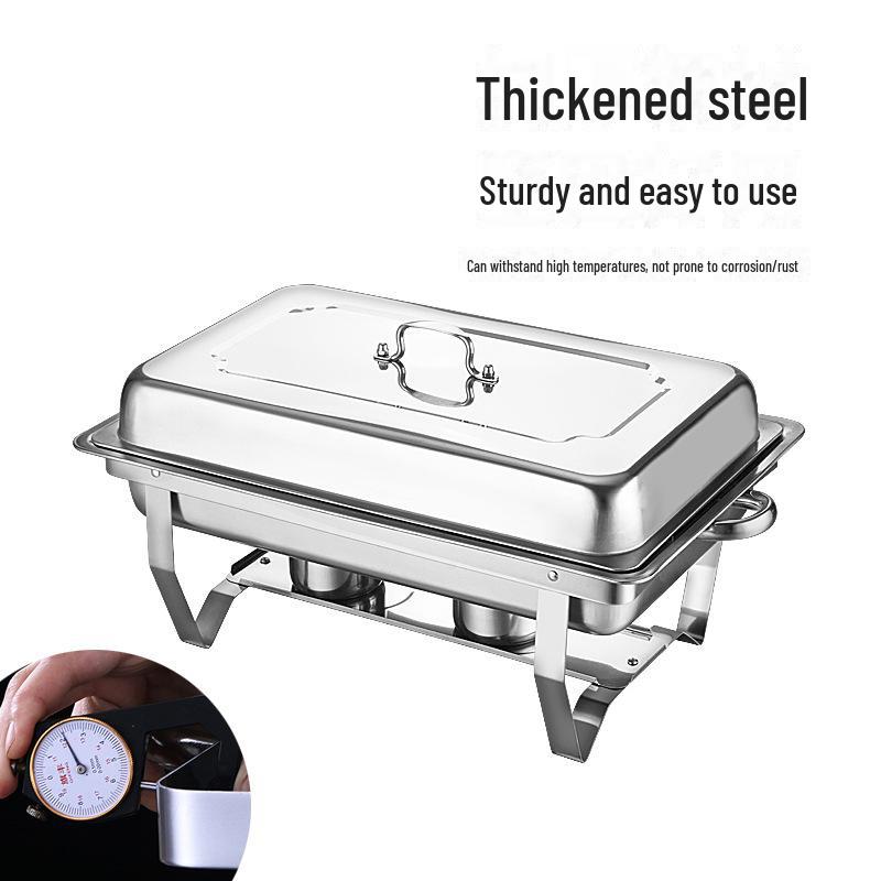 Rectangular Stainless Steel Foldable Buffet Stove with Flip Cover and Insulation Alcohol Burner.