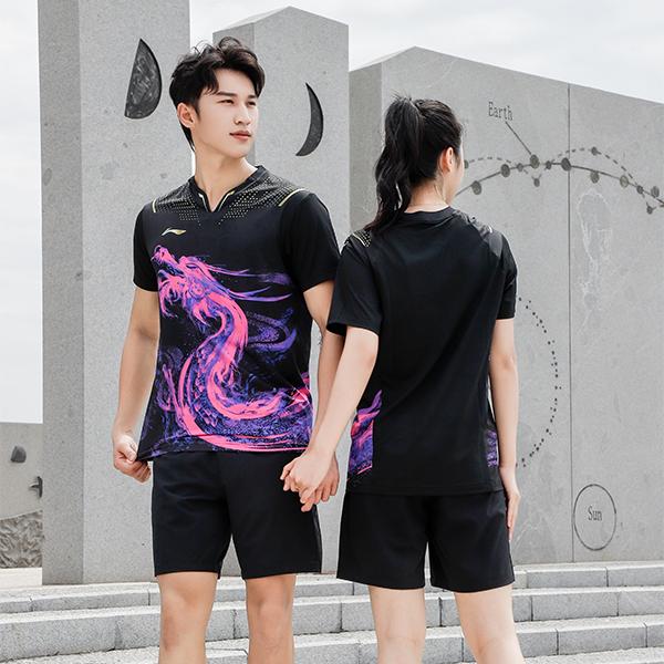 Li-Ning Ping Pong Series Hurtigtørkende Sport Rund Hals T-skjorte Unisex Topper Svart AAYR361-2
