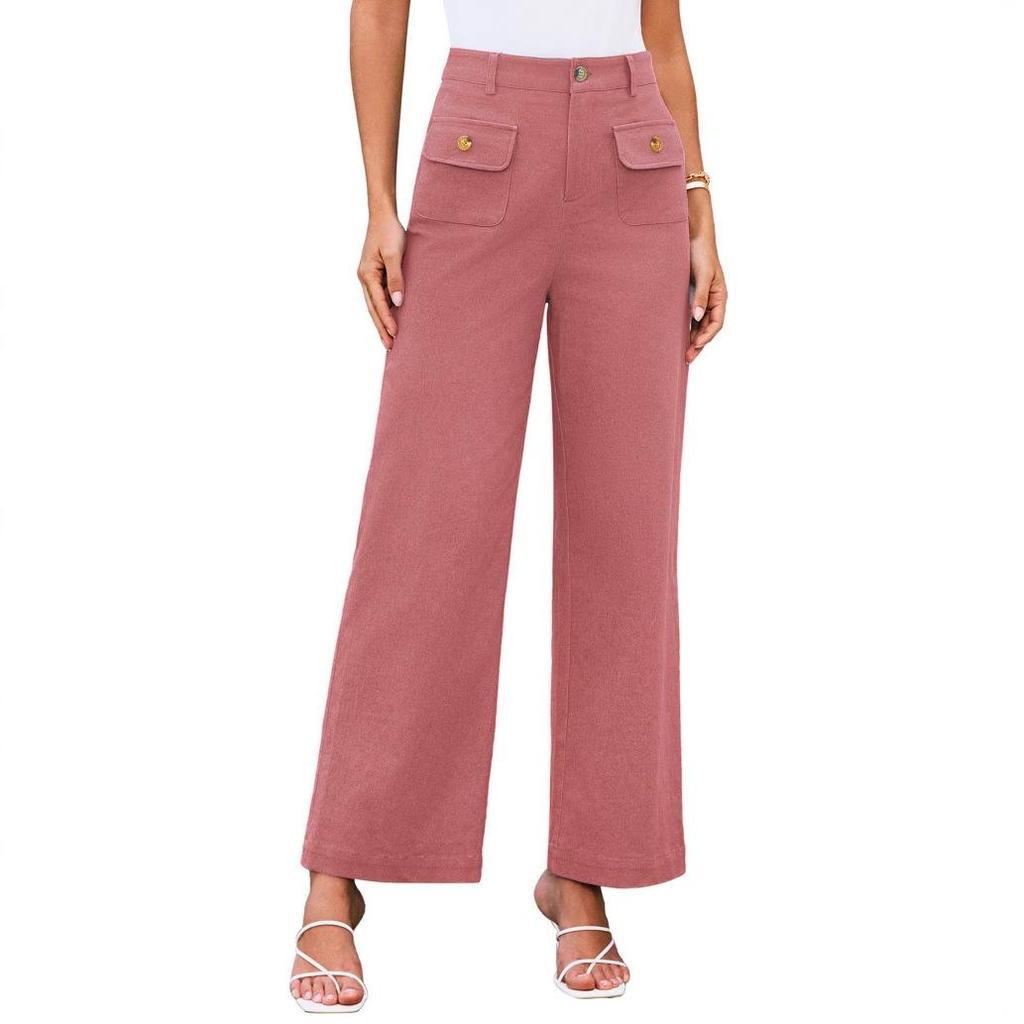 2025 Women's High Waist Wide Leg Stretch Trousers with Pockets - Formal Casual Pants