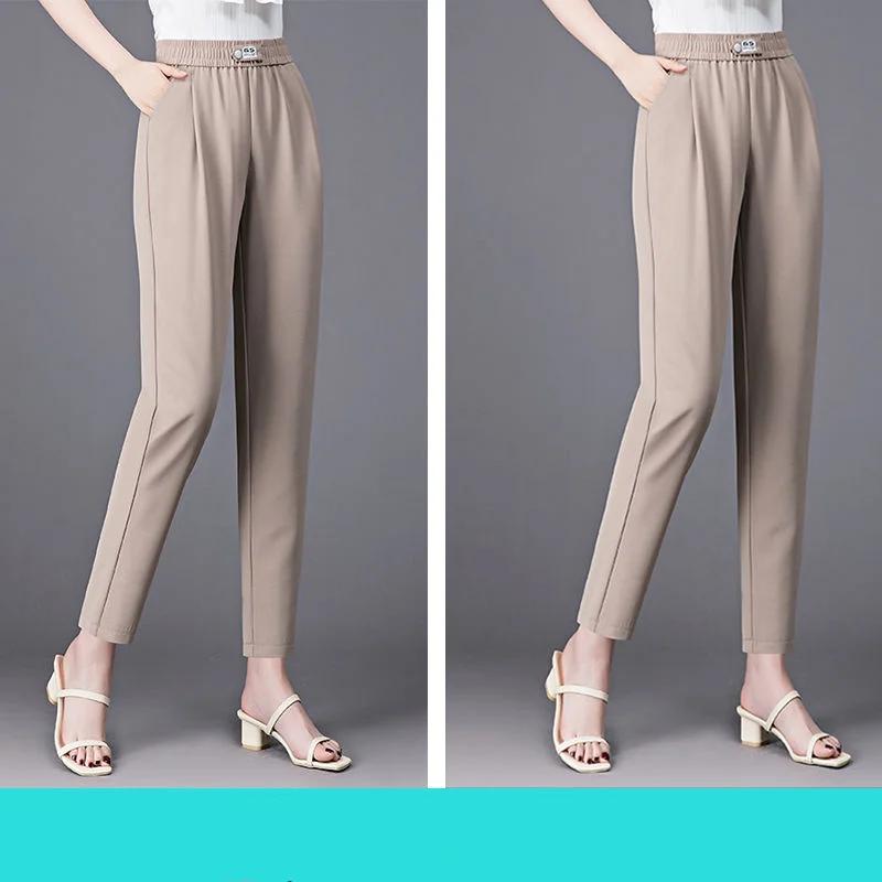 

Spring and Summer Women s Solid High Waist Elastic Loose Thin Pockets Classic Harem Pants Fashion Casual Commuter Trousers 5XL дубильна кора