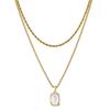 Vintage Floral Titanium Steel Necklace With Engraved French Mirror Square Pendant Layered Locket Chain Women