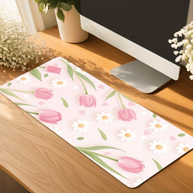 Pink Tulip Pattern Gaming Mouse Pad Large Desk Mat Laptop Keyboard Nonslip Edgelocked Mouse Pad Extralarge Decorative Mat