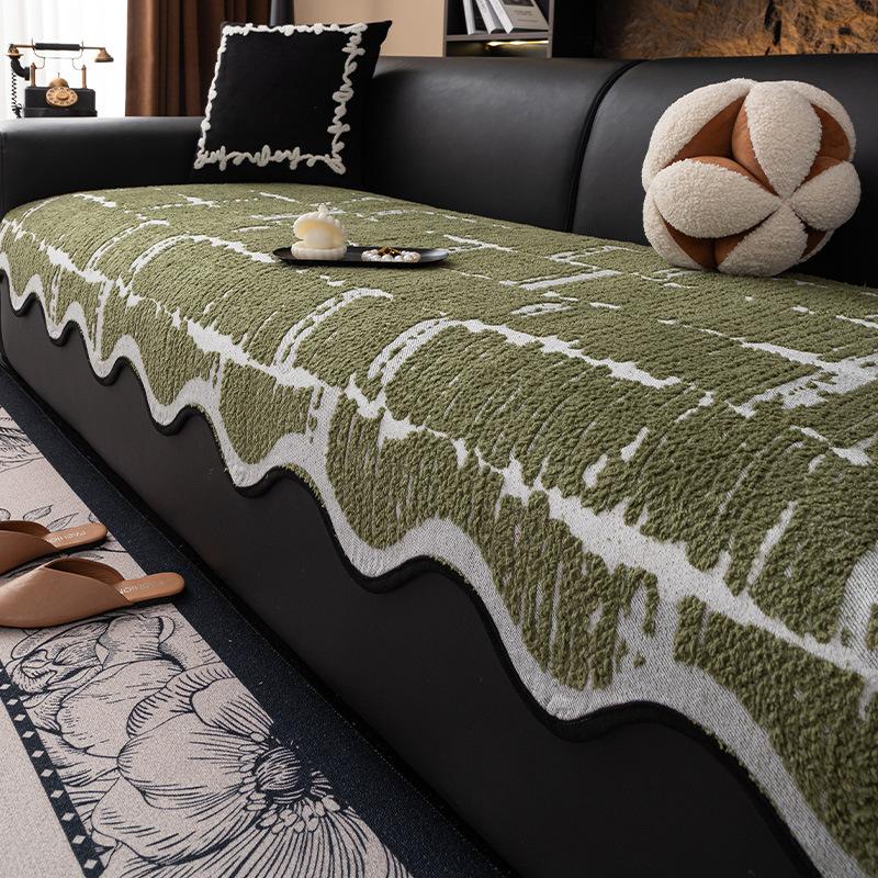 Light Luxury High-Grade Leather Sofa Cushion  New Anti-Cat Scratch Cover Cloth Towel Half-Edge Velvet Autumn And Winter Special-Shaped Sofa Seat