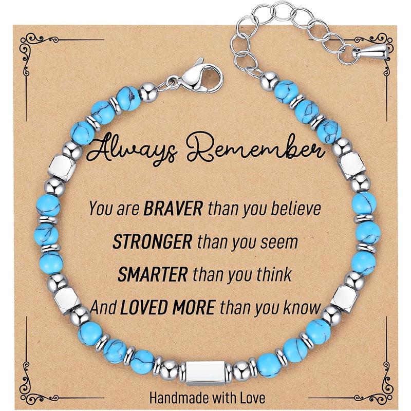 Bracelet de Couple Bohème 4MM: Pierre Naturelle Perlée avec Turquoise Zèbre Poudre et Acier Inoxydable