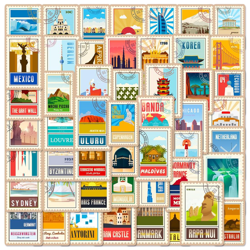 50 World Landmark Graffiti Stickers for Laptops, Bicycles & Cars