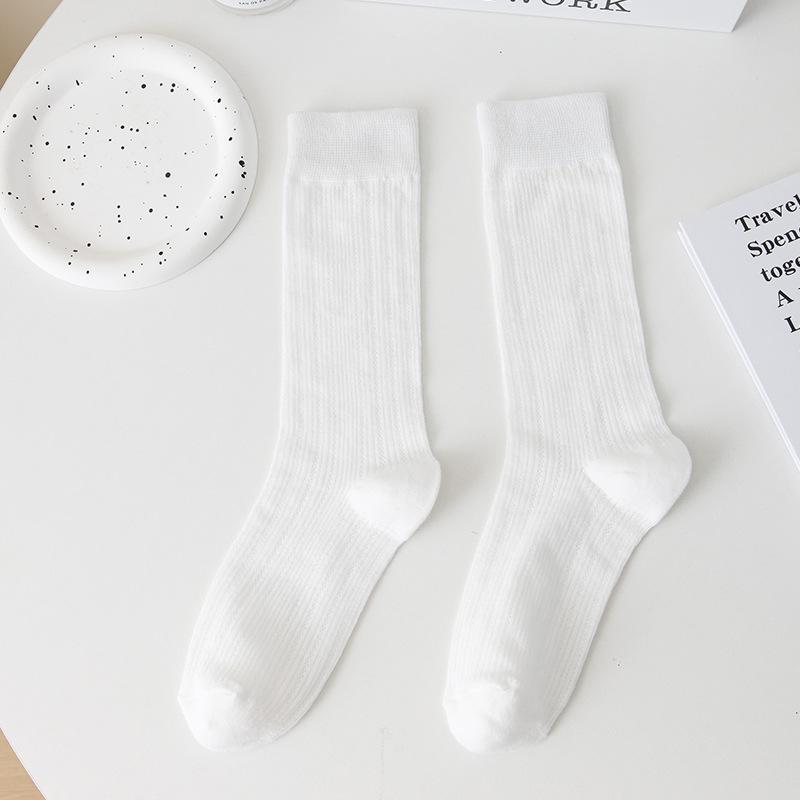 Female Summer Thin Vertical Bar Hollow Solid Color In The Tall Tube Pile Pile Cotton Socks