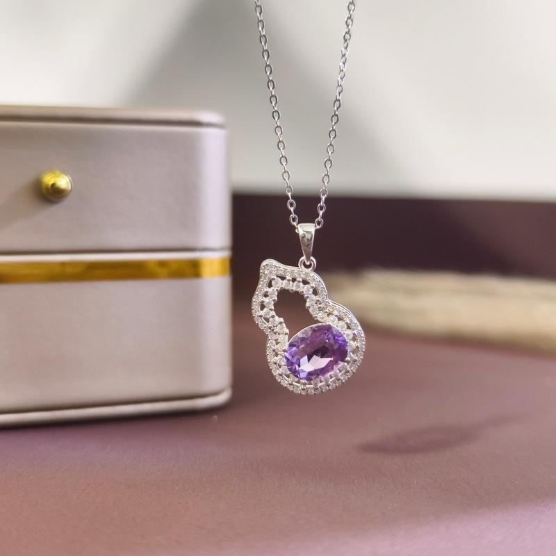 

Women s S925 Sterling Silver Gourd Necklace Natural Crystal Topaz Garnet Clavicle Chain Jewelry Gift 925 silver