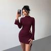 2026 Autumn Slim Fit Knit Dress with Metal Buckle and Ribbon