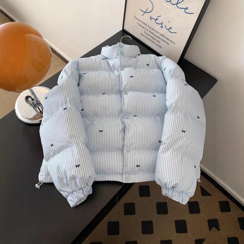 Womens Striped Short Puffer Jacket Winter Warm Cotton Coat Petite Girls