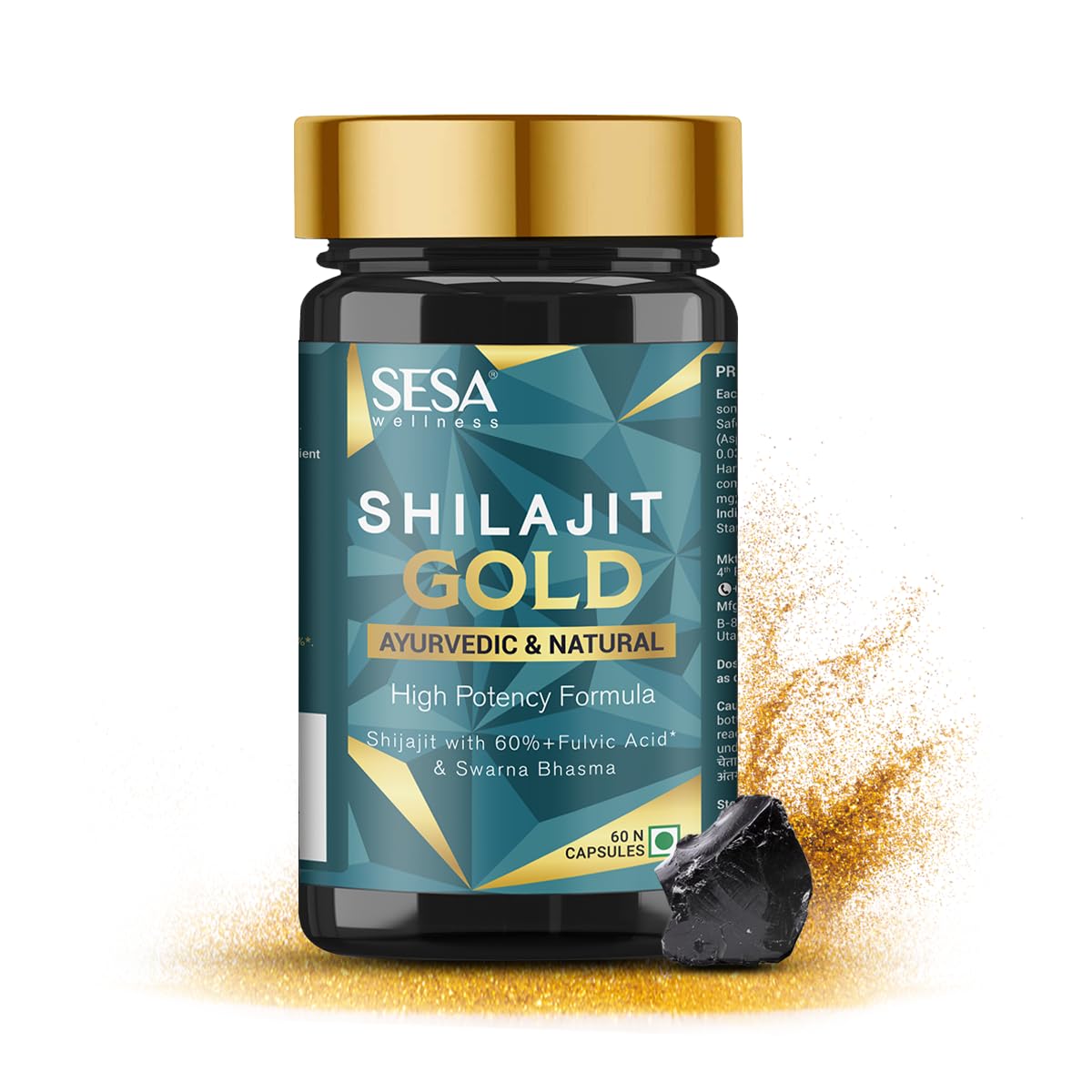 

SESA Shilajit Gold Capsules 60ct With 60% Fulvic Acid For Stamina Strength Energy Natural Ayurvedic Supplement For Men