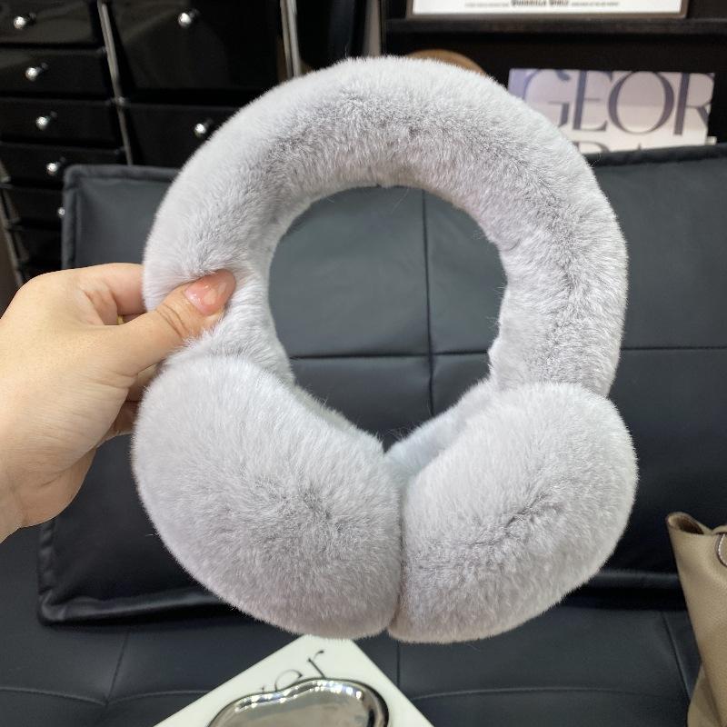 100% Natural Rex Rabbit Fur Ear Muffs Custom Cold Winter Comfort Furry Plush Warm Frostproof Collapsible Ear Muffs for Women