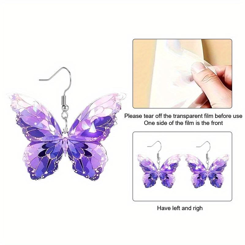 2D Plochý Fialový Motýlkový Prvek Akrylový materiál Visací Náušnice Lehké Barevné Náušnice pro Ženy Šperky Dárky
